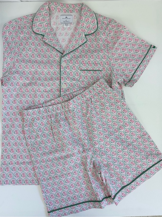 Petite Plume Other - Short-Sleeve Button Up Kids Pink & Green Printed Pajama Short Set 12 NWOT